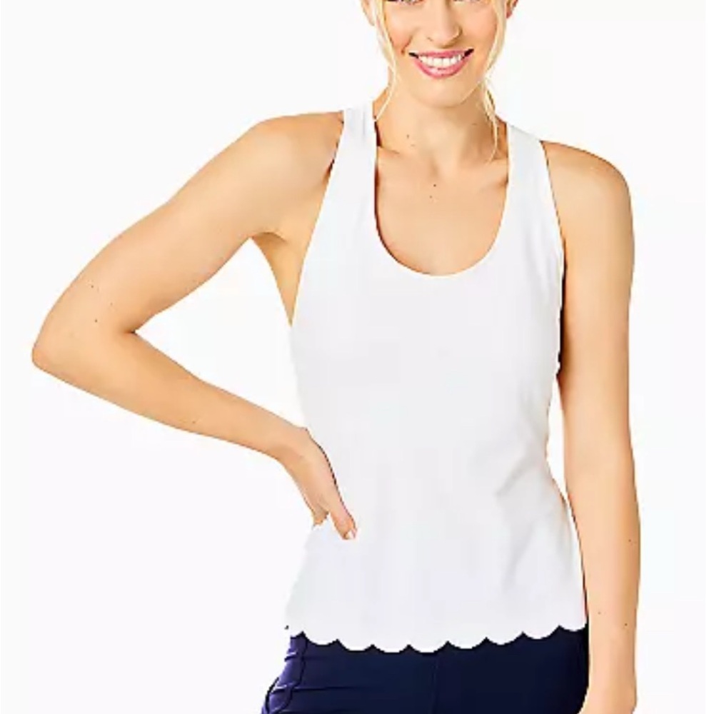 Lilly Pulitzer White Scalloped Hem Bra Tank Top, size XL
